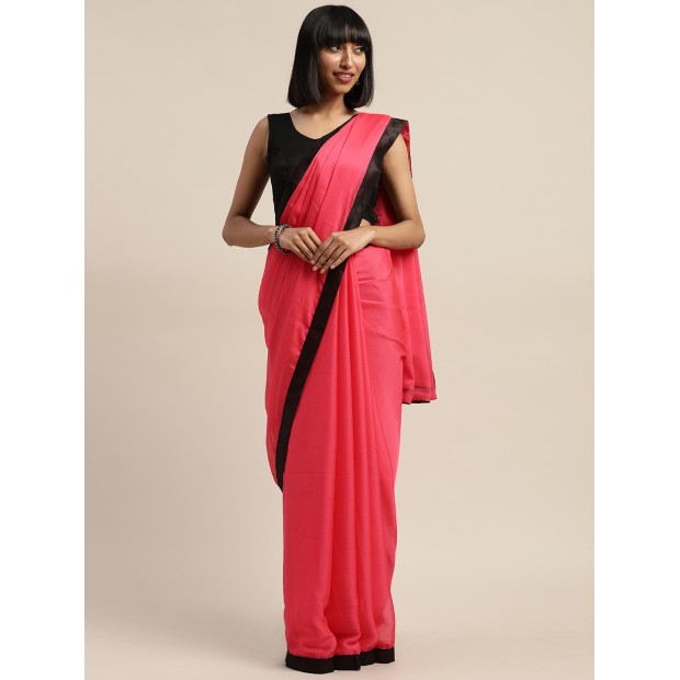 Silk chiffon daily wear saree with black raw silk blouse