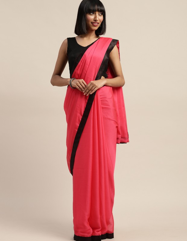 Silk chiffon daily wear saree with black raw silk blouse
