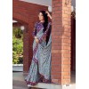 Grey coloured georgette saree with digital printed blouse