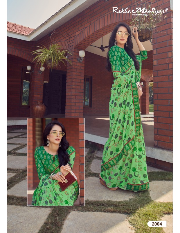 Green coloured georgette saree with digital printed blouse