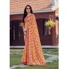 Peach coloured georgette saree with digital printed blouse