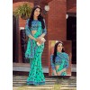 Blue coloured georgette saree with digital printed blouse