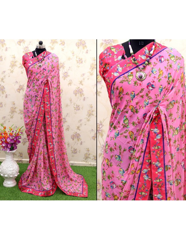 Georgette printed saree with digital printed border and blouse