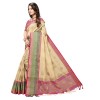 Beige coloured exclusive handloom double zari linen silk weaved saree