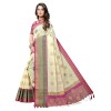 Off-white coloured exclusive handloom double zari linen silk weaved saree