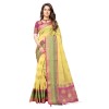 Yellow coloured exclusive handloom double zari linen silk weaved saree