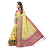 Yellow coloured exclusive handloom double zari linen silk weaved saree