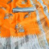 Khadisilk material orange colour kalamkari printed saree