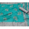 Khadisilk material Turquoise colour kalamkari printed saree