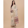 Cream coloured exquisite pure linen embroidered saree