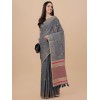 Grey coloured exquisite pure linen embroidered saree