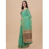 Teal coloured exquisite pure linen embroidered saree