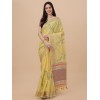 Yellow coloured exquisite pure linen embroidered saree