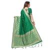 Green coloured powerloom weaved banarasi silk saree with  golden weaved pallu  & contrast tassels made with finest silk