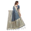 Grey coloured powerloom weaved banarasi silk saree with  golden weaved pallu  & contrast tassels made with finest silk