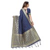Navy-blue coloured powerloom weaved banarasi silk saree with  golden weaved pallu  & contrast tassels made with finest silk