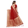 Red coloured powerloom weaved banarasi silk saree with  golden weaved pallu  & contrast tassels made with finest silk