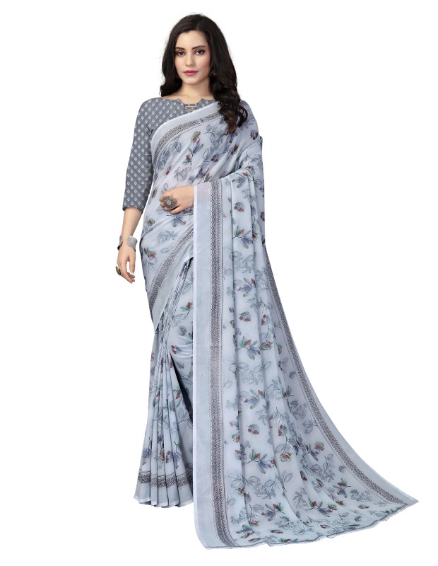 Rekha Maniyar Women's Georgette Saree With Floral Print And Unstitched Blouse