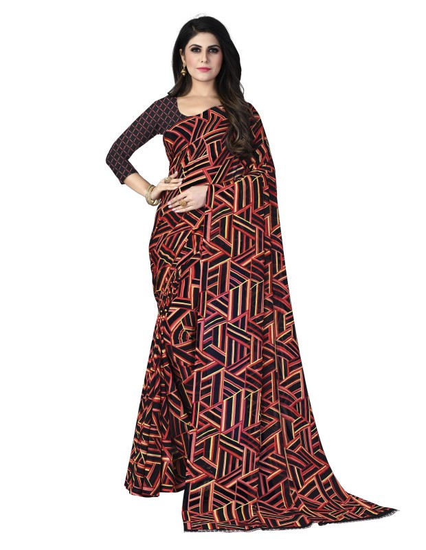 Rekha Maniyar Women's Georgette Saree With Geomatric Print And Unstitched Blouse