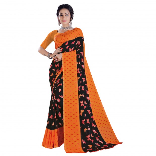 Rekha Maniyar Women's Georegette Saree With Animal Print And Unstitched Blouse 