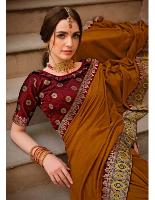 Mustard coloured matka silk saree with blouse
