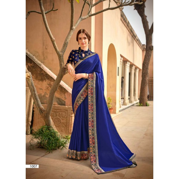Blue coloured matka silk saree with blouse