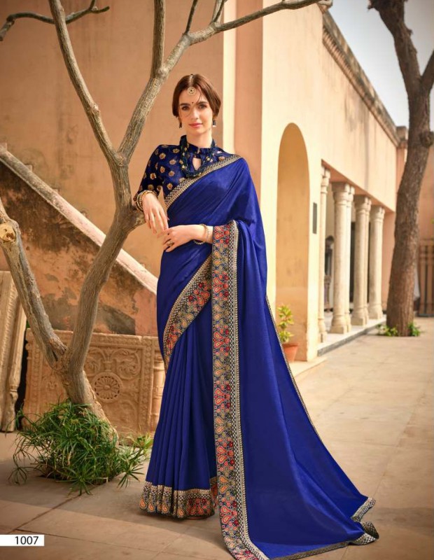Blue coloured matka silk saree with blouse