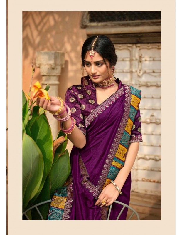 Purple coloured matka silk saree with blouse