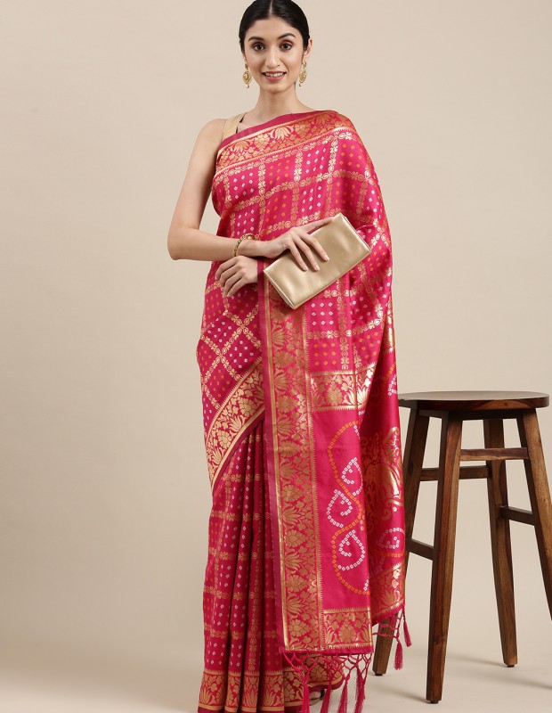 Ethnic pink coloured traditional banarasi saree with blouse 