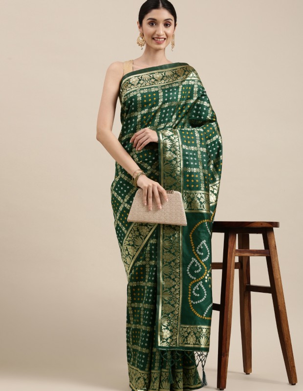 Ethnic green coloured traditional banarasi saree with blouse 