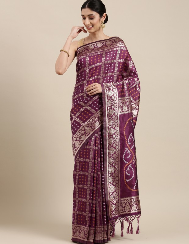 Ethnic purple coloured traditional banarasi saree with blouse 