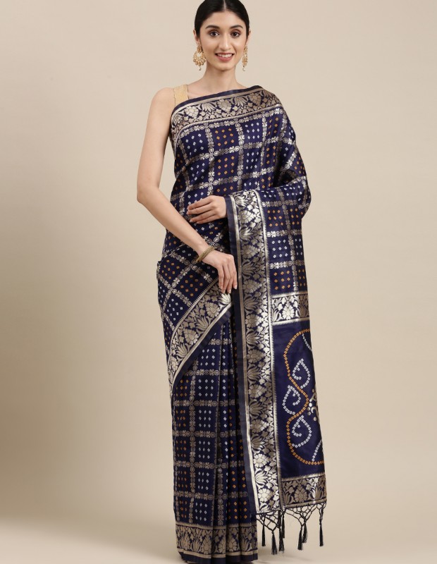 Ethnic blue coloured traditional banarasi saree with blouse 
