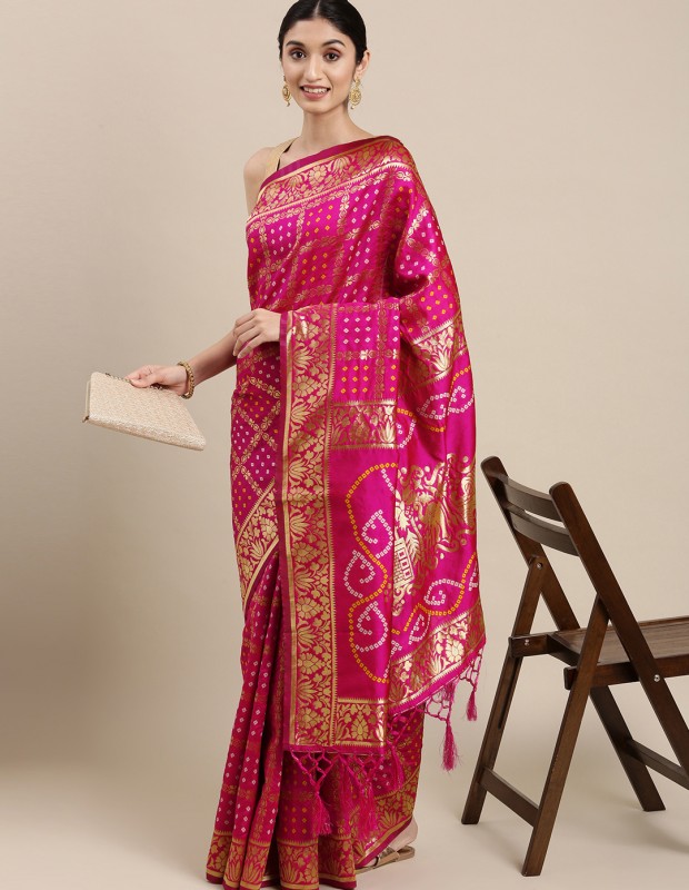 Ethnic pink coloured traditional banarasi saree with blouse 