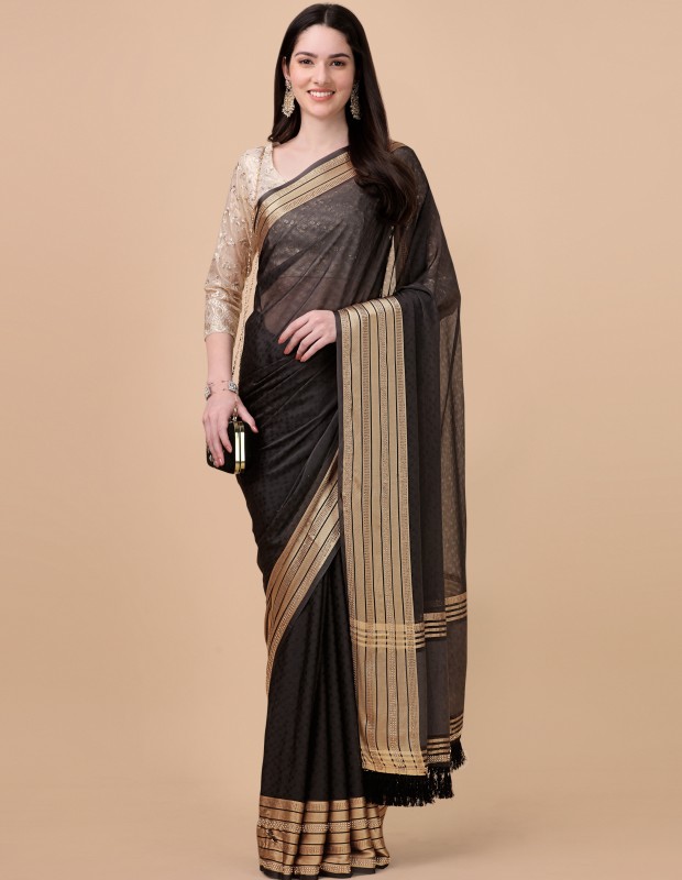 Grey coloured diamond silk bollywood saree with heavy blouse