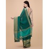 Teal coloured diamond silk bollywood saree with heavy blouse