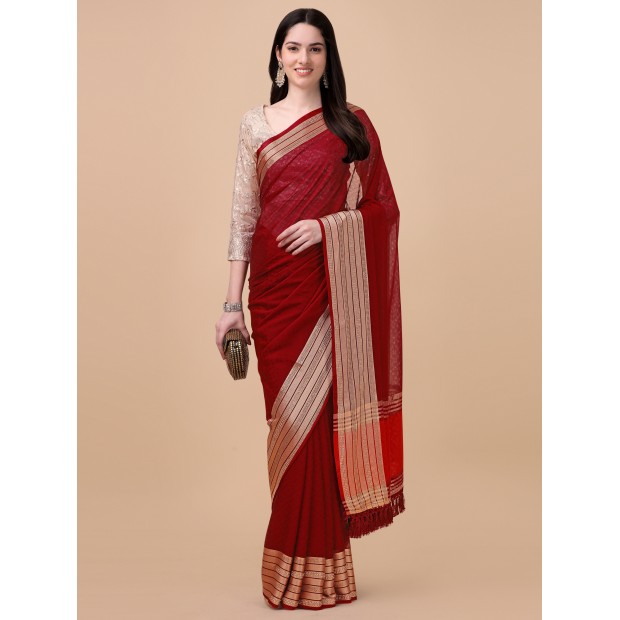 Red coloured diamond silk bollywood saree with heavy blouse