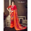 Red coloured georgette printed saree for women