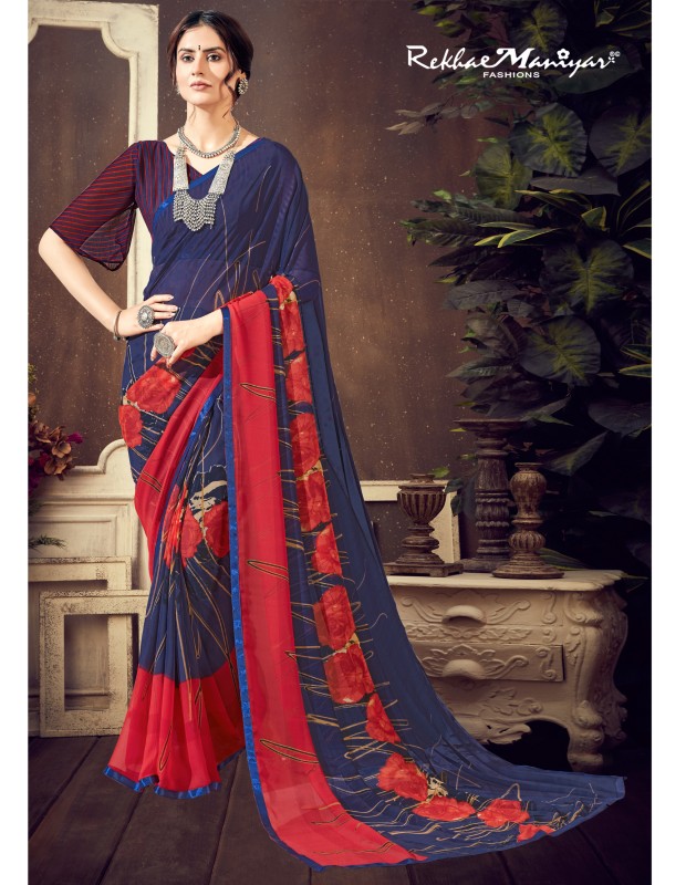 Navyblue coloured georgette printed saree for women
