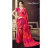 Coral pink coloured georgette printed saree for women