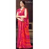 Coral pink coloured georgette printed saree for women
