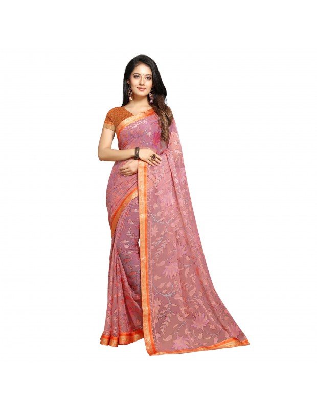 Pink Coloured Women's Brasso woven saree with geometrical design and zari woven border