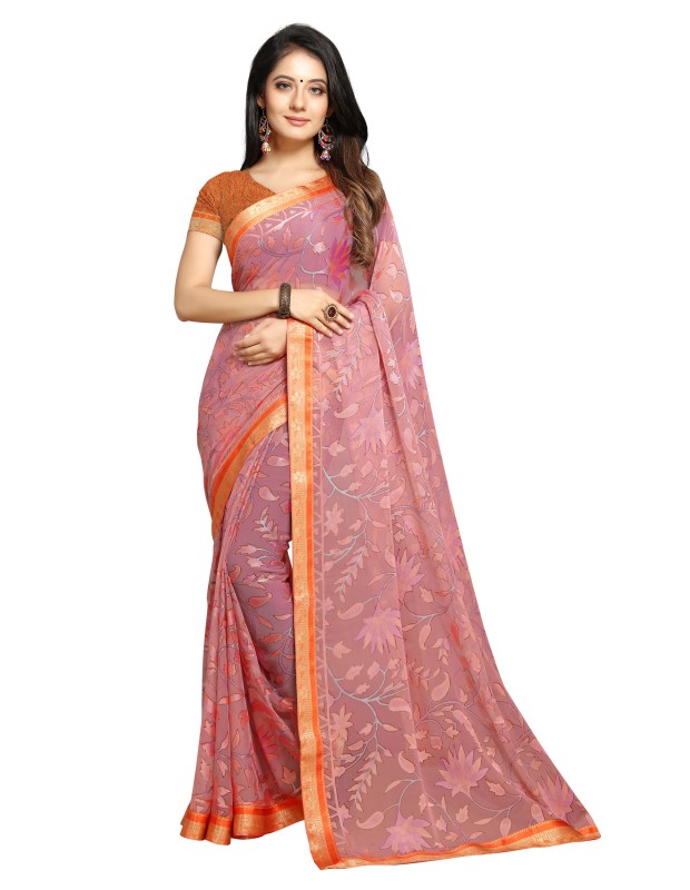 Pink Coloured Women's Brasso woven saree with geometrical design and zari woven border