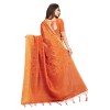 Orange coloured women's banarasi silk mono printed digital saree with woven pallu and tassels  