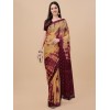Beige coloured chinnon silk embellished saree with mirror blouse