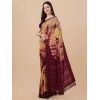 Beige coloured chinnon silk embellished saree with mirror blouse