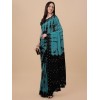 Blue coloured chinnon silk embellished saree with mirror blouse