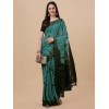 Teal coloured chinnon silk embellished saree with mirror blouse