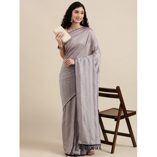 Grey coloured foil printed saree with embroidery blouse