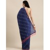 Navyblue coloured foil printed saree with embroidery blouse