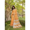 Orange coloured linen material embroidery saree